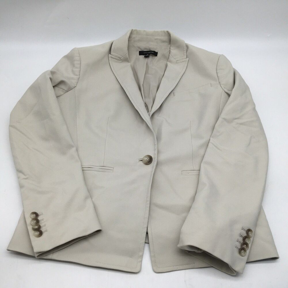 Ann Taylor Blazer Tailored One Button Jacket Career Lined Beige Womens Sz 8 READ